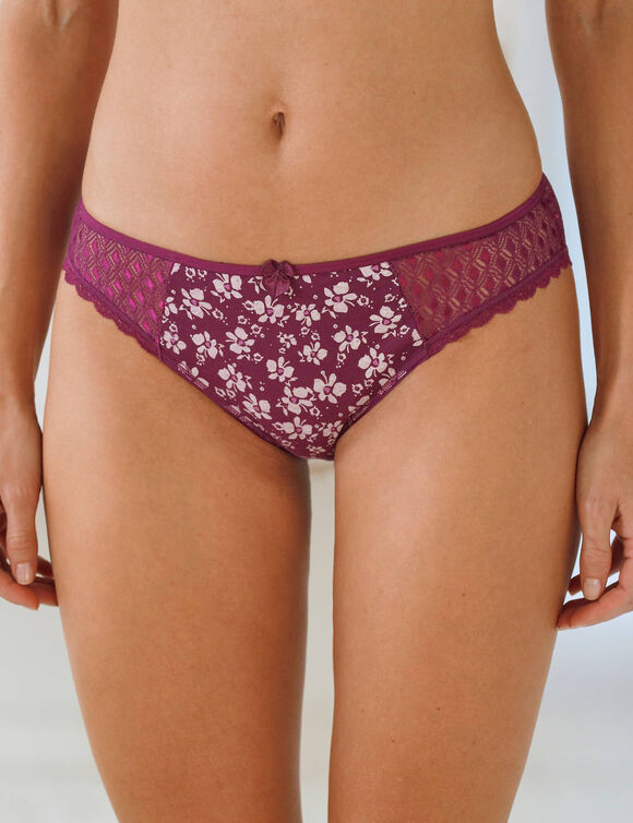 Culotte midi coton dentelle imprimé fleurs Coria - lot de 2 (prune) Culotte midi coton dentelle imprimé fleurs Coria - lot de 2 (prune)